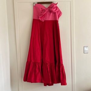 Anthropologie Pink and Red Strapless Bow Dress